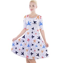 Airplane Pattern Plane Aircraft Fabric Style Simple Seamless Quarter Sleeve A-line Dress by Bedest