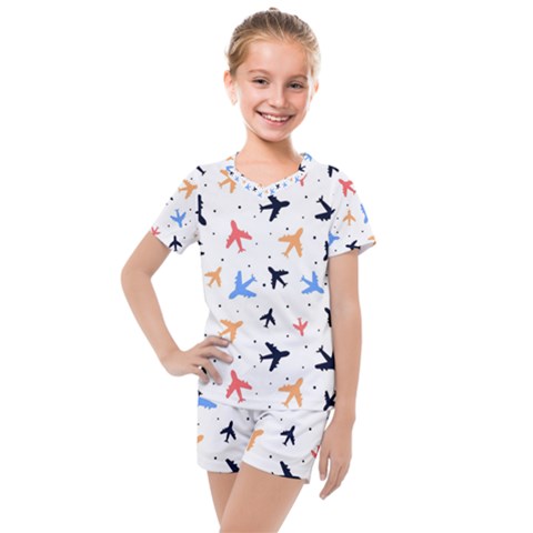 Airplane Pattern Plane Aircraft Fabric Style Simple Seamless Kids  Mesh T-shirt And Shorts Set by Bedest