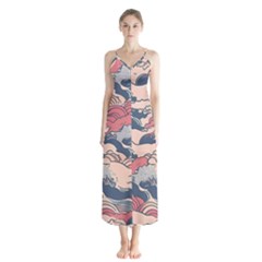 Waves Ocean Sea Water Pattern Rough Seas Digital Art Nature Nautical Button Up Chiffon Maxi Dress