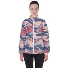 Waves Ocean Sea Water Pattern Rough Seas Digital Art Nature Nautical Women s High Neck Windbreaker