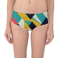 Geometric Pattern Retro Colorful Abstract Mid-waist Bikini Bottoms by Bedest