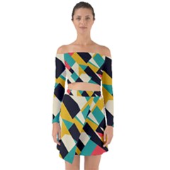 Geometric Pattern Retro Colorful Abstract Off Shoulder Top With Skirt Set by Bedest