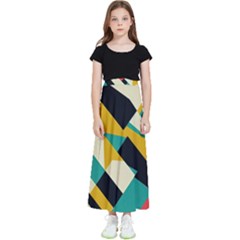 Geometric Pattern Retro Colorful Abstract Kids  Flared Maxi Skirt by Bedest
