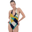 Geometric Pattern Retro Colorful Abstract Backless Halter One Piece Swimsuit View1