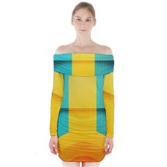 Colorful Rainbow Pattern Digital Art Abstract Minimalist Minimalism Long Sleeve Off Shoulder Dress