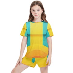 Colorful Rainbow Pattern Digital Art Abstract Minimalist Minimalism Kids  T-shirt And Sports Shorts Set