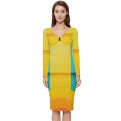 Colorful Rainbow Pattern Digital Art Abstract Minimalist Minimalism Long Sleeve V-Neck Bodycon Dress 