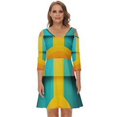 Colorful Rainbow Pattern Digital Art Abstract Minimalist Minimalism Shoulder Cut Out Zip Up Dress