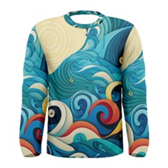 Waves Ocean Sea Abstract Whimsical Abstract Art Pattern Abstract Pattern Water Nature Moon Full Moon Men s Long Sleeve T-shirt by Bedest