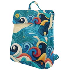 Waves Ocean Sea Abstract Whimsical Abstract Art Pattern Abstract Pattern Water Nature Moon Full Moon Flap Top Backpack by Bedest
