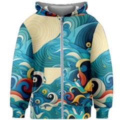 Waves Ocean Sea Abstract Whimsical Abstract Art Pattern Abstract Pattern Water Nature Moon Full Moon Kids  Zipper Hoodie Without Drawstring by Bedest