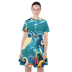 Waves Ocean Sea Abstract Whimsical Abstract Art Pattern Abstract Pattern Water Nature Moon Full Moon Sailor Dress by Bedest