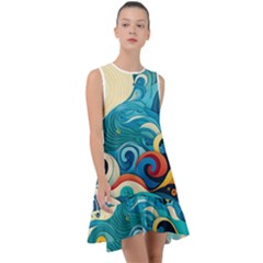 Waves Ocean Sea Abstract Whimsical Abstract Art Pattern Abstract Pattern Water Nature Moon Full Moon Frill Swing Dress by Bedest