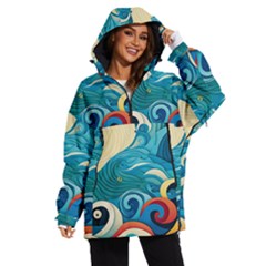 Waves Ocean Sea Abstract Whimsical Abstract Art Pattern Abstract Pattern Water Nature Moon Full Moon Women s Ski And Snowboard Waterproof Breathable Jacket by Bedest