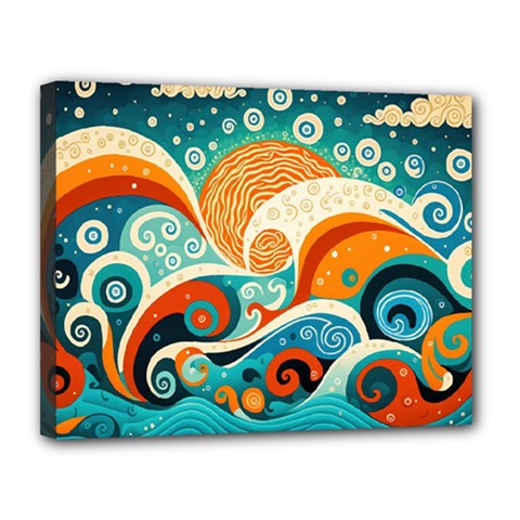 Waves Ocean Sea Abstract Whimsical Abstract Art Pattern Abstract Pattern Nature Water Seascape Canvas 14  X 11  (stretched)