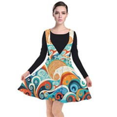 Waves Ocean Sea Abstract Whimsical Abstract Art Pattern Abstract Pattern Nature Water Seascape Plunge Pinafore Dress