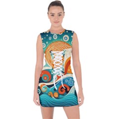 Waves Ocean Sea Abstract Whimsical Abstract Art Pattern Abstract Pattern Nature Water Seascape Lace Up Front Bodycon Dress by Bedest