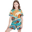 Waves Ocean Sea Abstract Whimsical Abstract Art Pattern Abstract Pattern Nature Water Seascape Kids  T-Shirt And Sports Shorts Set View1