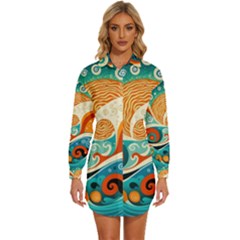 Waves Ocean Sea Abstract Whimsical Abstract Art Pattern Abstract Pattern Nature Water Seascape Womens Long Sleeve Shirt Dress
