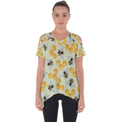 Bees Pattern Honey Bee Bug Honeycomb Honey Beehive Cut Out Side Drop T-Shirt