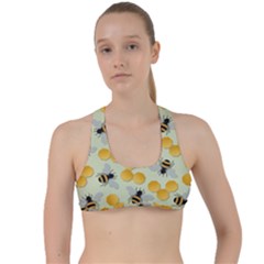 Bees Pattern Honey Bee Bug Honeycomb Honey Beehive Criss Cross Racerback Sports Bra