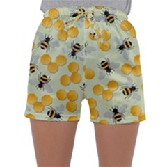 Bees Pattern Honey Bee Bug Honeycomb Honey Beehive Sleepwear Shorts by Bedest