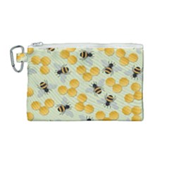 Bees Pattern Honey Bee Bug Honeycomb Honey Beehive Canvas Cosmetic Bag (Medium)