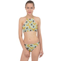 Bees Pattern Honey Bee Bug Honeycomb Honey Beehive Halter Bikini Set