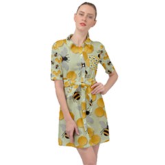 Bees Pattern Honey Bee Bug Honeycomb Honey Beehive Belted Shirt Dress