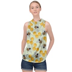 Bees Pattern Honey Bee Bug Honeycomb Honey Beehive High Neck Satin Top