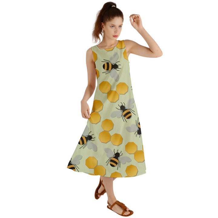 Bees Pattern Honey Bee Bug Honeycomb Honey Beehive Summer Maxi Dress