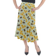 Bees Pattern Honey Bee Bug Honeycomb Honey Beehive Midi Mermaid Skirt