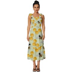 Bees Pattern Honey Bee Bug Honeycomb Honey Beehive Tie-Strap Tiered Midi Chiffon Dress