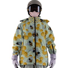 Bees Pattern Honey Bee Bug Honeycomb Honey Beehive Women s Zip Ski and Snowboard Waterproof Breathable Jacket