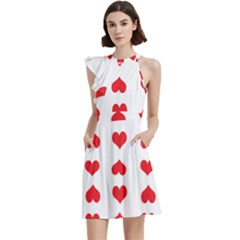 Heart Red Love Valentines Day Cocktail Party Halter Sleeveless Dress With Pockets