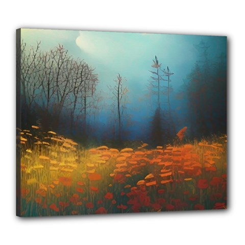 Wildflowers Field Outdoors Clouds Trees Cover Art Storm Mysterious Dream Landscape Canvas 24  X 20  (stretched)