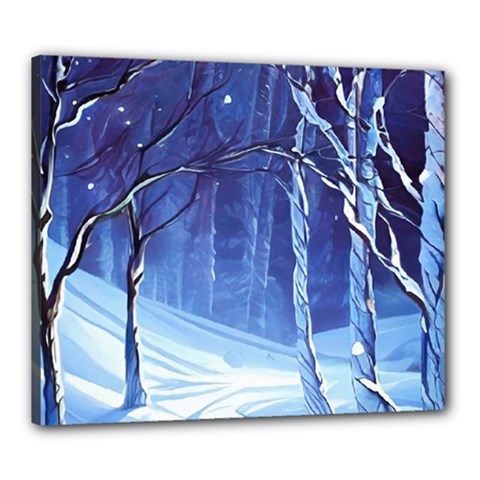 Landscape Outdoors Greeting Card Snow Forest Woods Nature Ai Generated Path Trail Santa s Village Vi Canvas 24  X 20  (stretched) by Posterlux