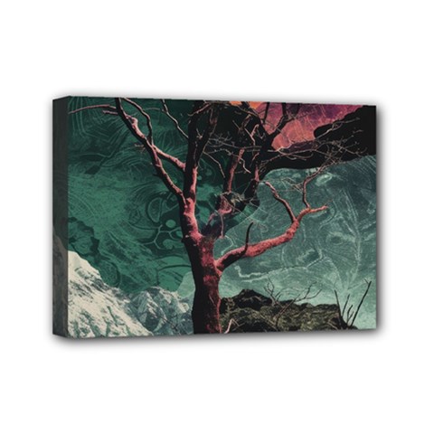 Night Sky Nature Tree Night Landscape Forest Galaxy Fantasy Dark Sky Planet Mini Canvas 7  X 5  (stretched)