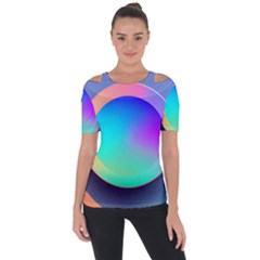 Circle Colorful Rainbow Spectrum Button Gradient Shoulder Cut Out Short Sleeve Top