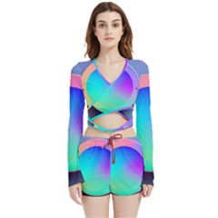 Circle Colorful Rainbow Spectrum Button Gradient Velvet Wrap Crop Top And Shorts Set