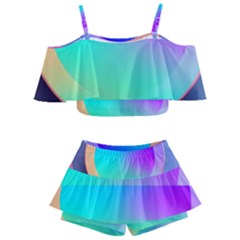 Circle Colorful Rainbow Spectrum Button Gradient Kids  Off Shoulder Skirt Bikini