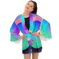 Circle Colorful Rainbow Spectrum Button Gradient Long Sleeve Kimono