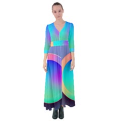 Circle Colorful Rainbow Spectrum Button Gradient Button Up Maxi Dress