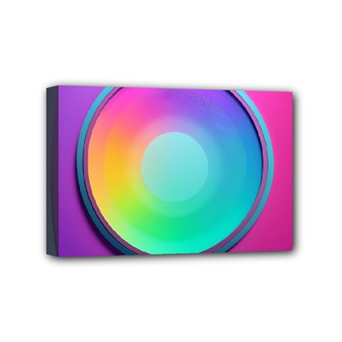 Circle Colorful Rainbow Spectrum Button Gradient Psychedelic Art Mini Canvas 6  X 4  (stretched)