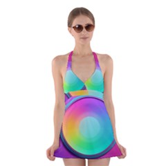 Circle Colorful Rainbow Spectrum Button Gradient Psychedelic Art Halter Dress Swimsuit  by Maspions