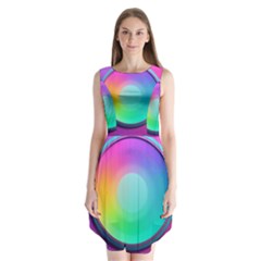 Circle Colorful Rainbow Spectrum Button Gradient Psychedelic Art Sleeveless Chiffon Dress  