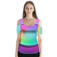 Circle Colorful Rainbow Spectrum Button Gradient Psychedelic Art Butterfly Sleeve Cutout T-shirt 