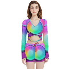 Circle Colorful Rainbow Spectrum Button Gradient Psychedelic Art Velvet Wrap Crop Top And Shorts Set