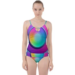 Circle Colorful Rainbow Spectrum Button Gradient Psychedelic Art Cut Out Top Tankini Set