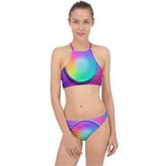 Circle Colorful Rainbow Spectrum Button Gradient Psychedelic Art Halter Bikini Set